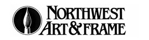 Logo for Northwest Art & Frame featuring a round paintbrush icon on the left and the business name in bold, uppercase letters on the right.
