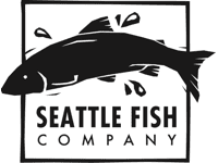 Black and white logo with a fish silhouette above the text 